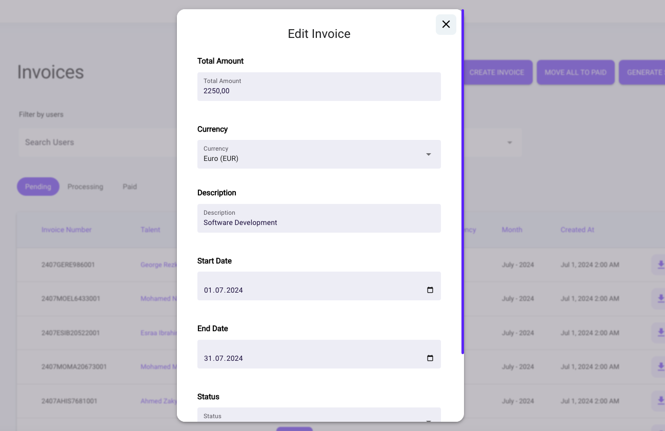Invoice and contract management